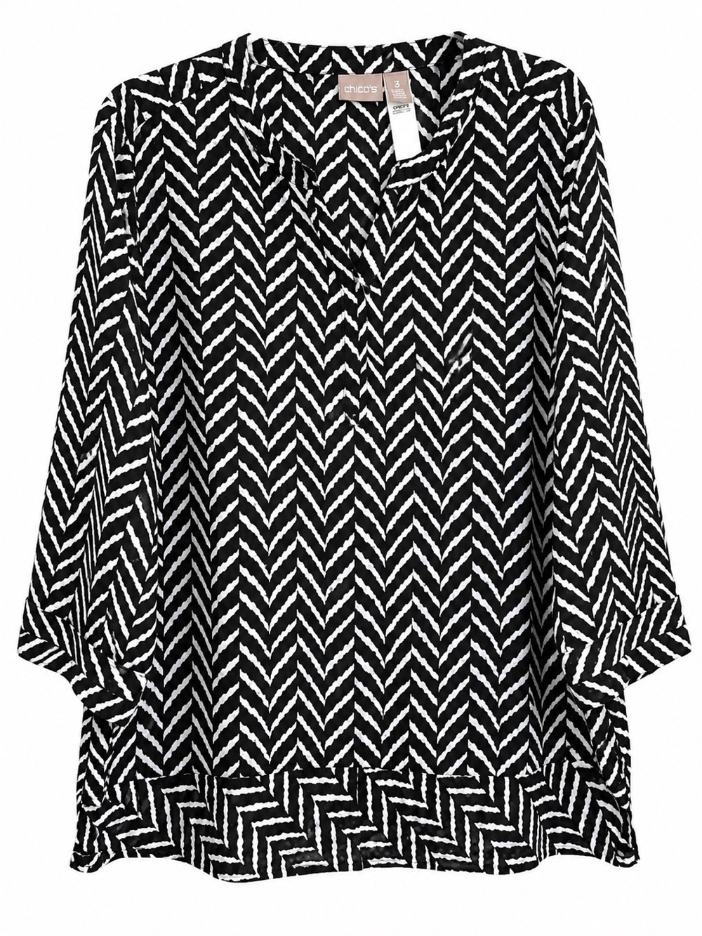Chico's Black and White Chevron V-Neck Tunic